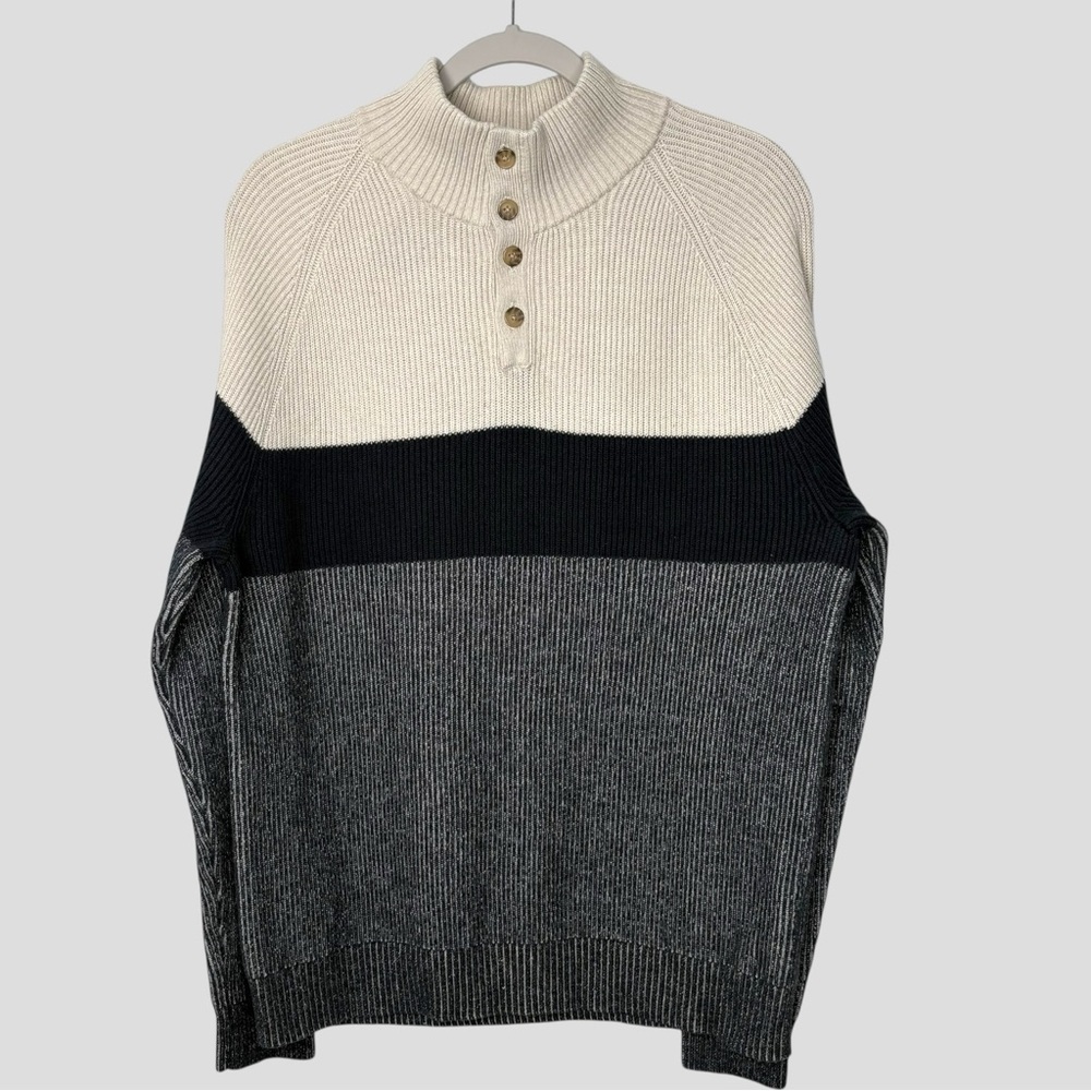 Banana Republic Factory Rib Knit Sweater Men’s L Mock Neck Button Pullover - Picture 5 of 10